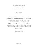 Simulacija efekata klasične fotografije primjenom digitalnih alata u svrhu prezentacije na društvenim mrežama